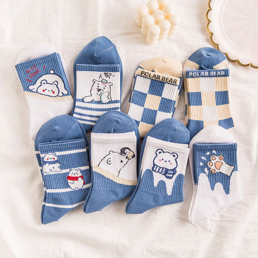 Women's Tall Polar Bear Cartoon Cotton Stockings