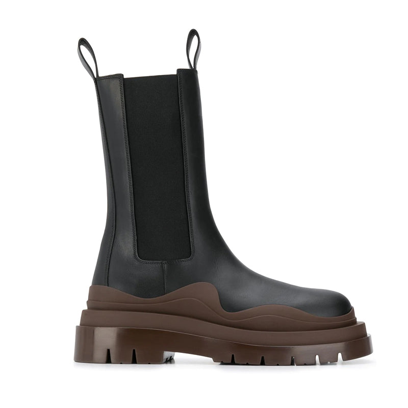 Mid-tube Chelsea Boots Women's Sleeve Stretch British Motorcycle Boots Thick-soled