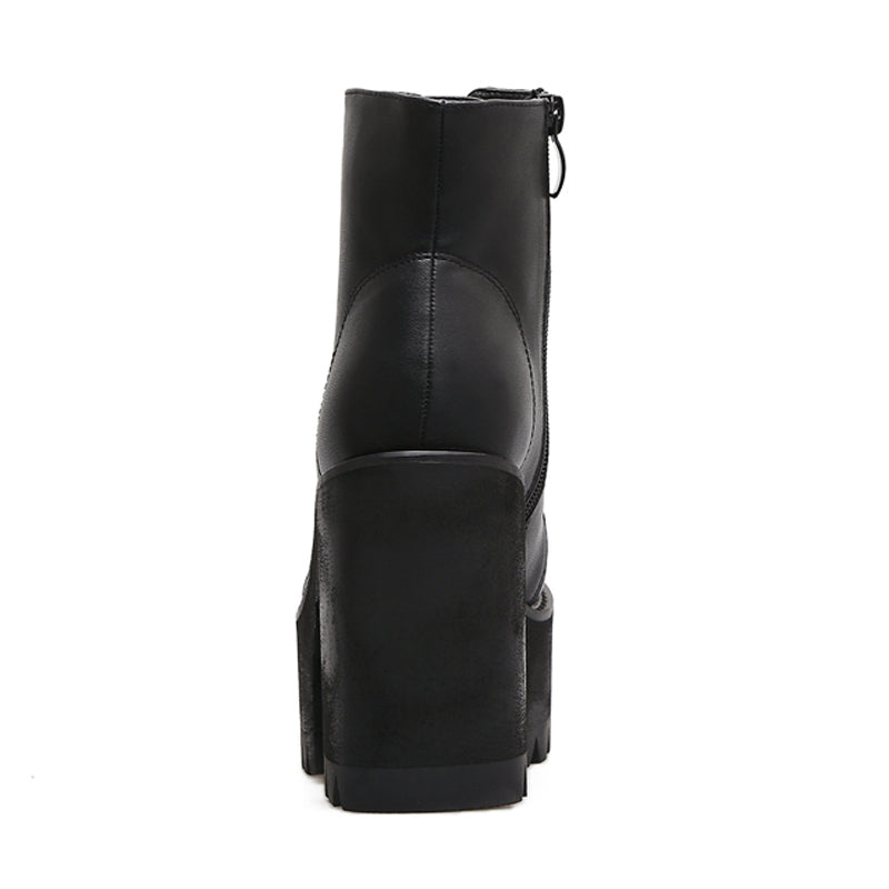 British High-Heeled Thick-Heeled Short Martin Boots