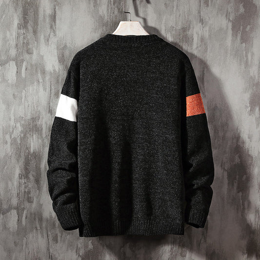 Loose Casual Round Neck Pullover Korean Color Block Sweater