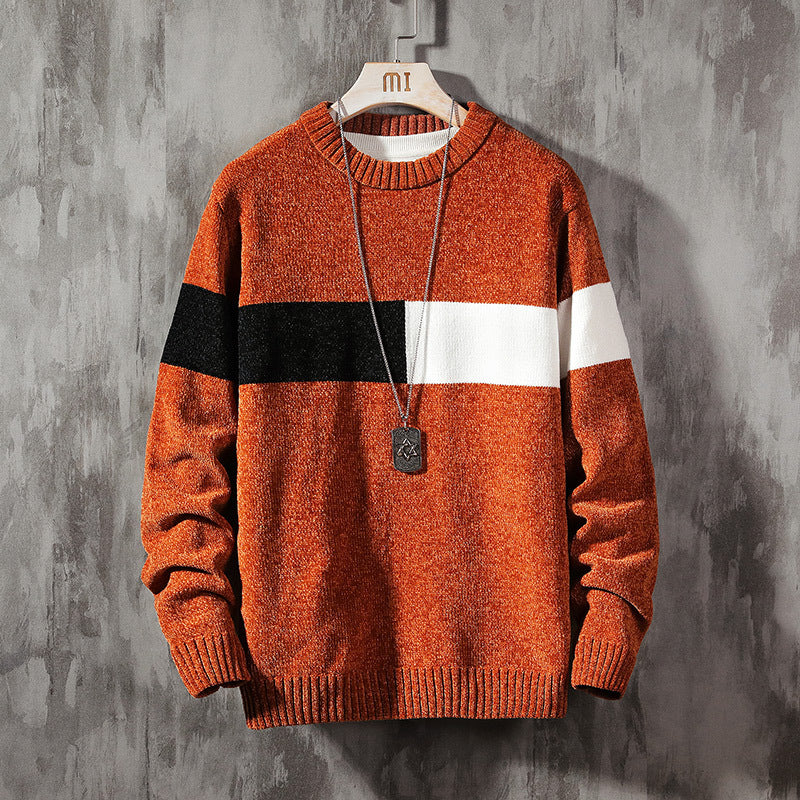 Loose Casual Round Neck Pullover Korean Color Block Sweater