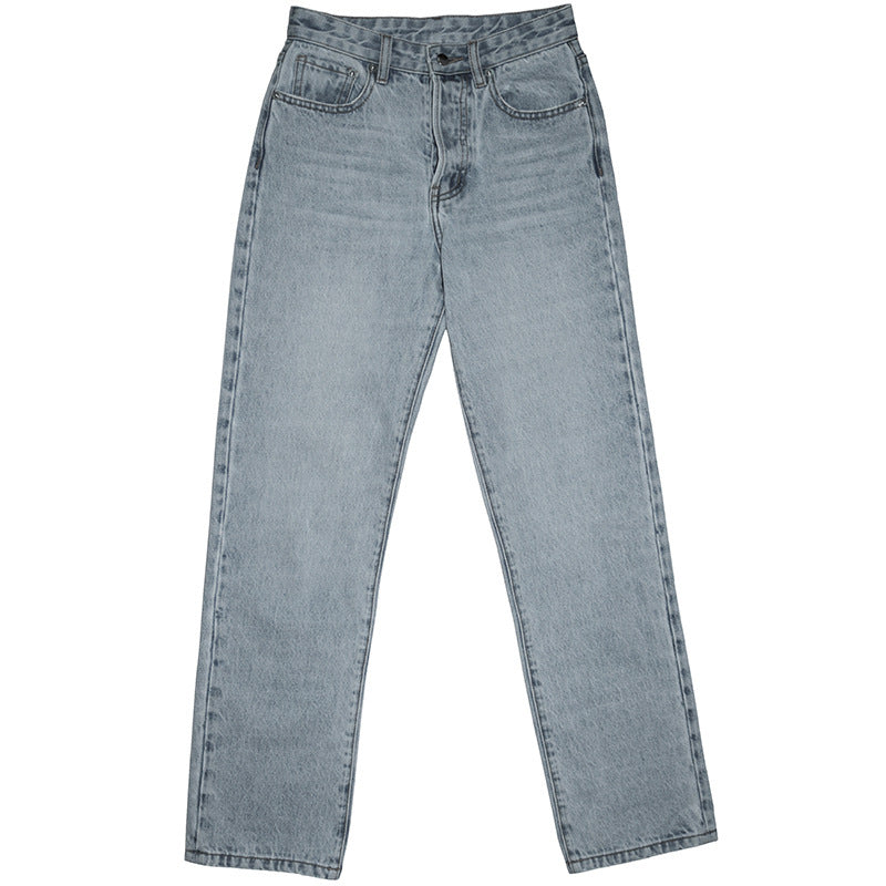 Washed And Worn High Waist Bag Buttocks Are Thin Straight Denim Trousers