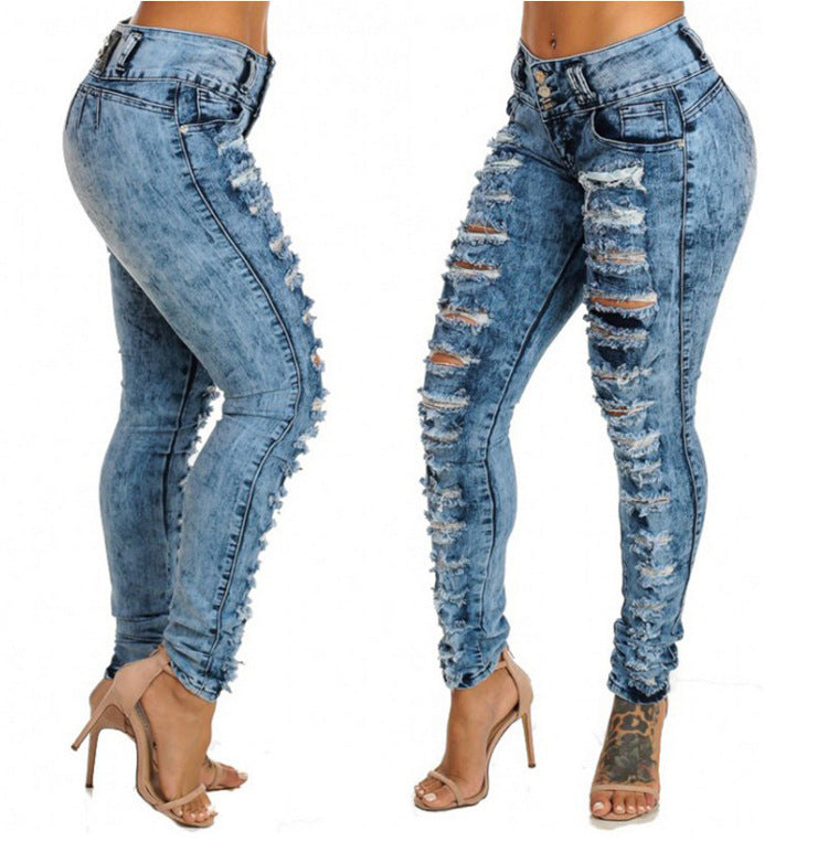 Ripped højtaljede jeans med små fødder
