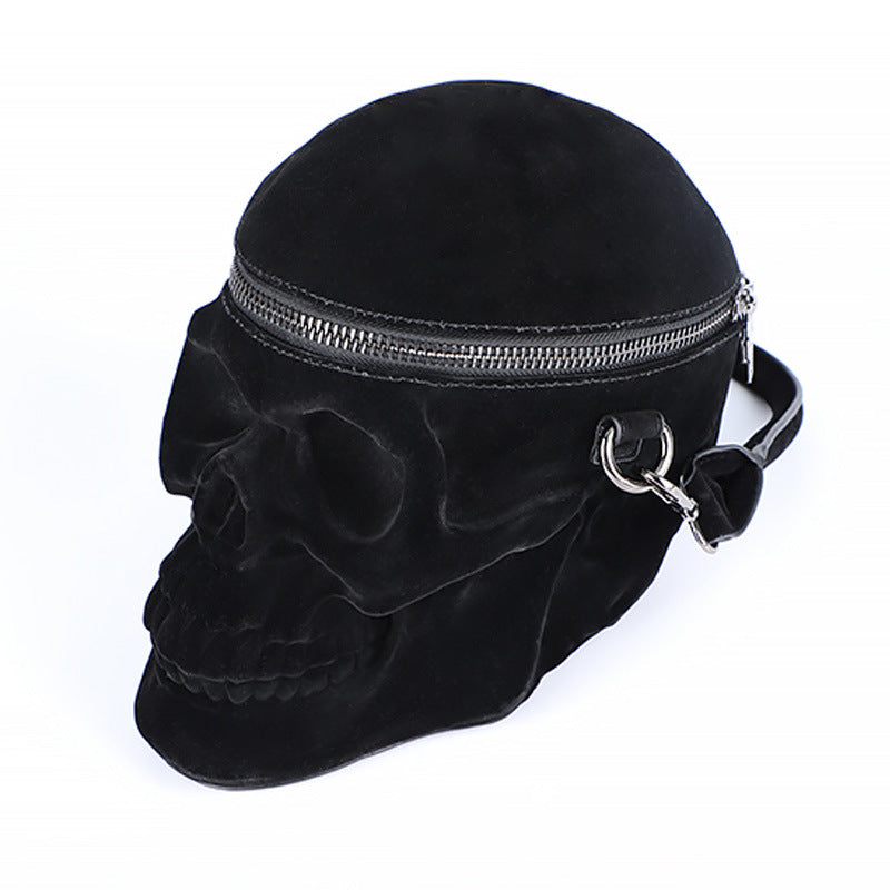 Gothic Velvet Skull Bag 3D Black Zipper Purse Portable Shoulder Tote Goth Hand Bag Skull Bag Motorcycles Bag