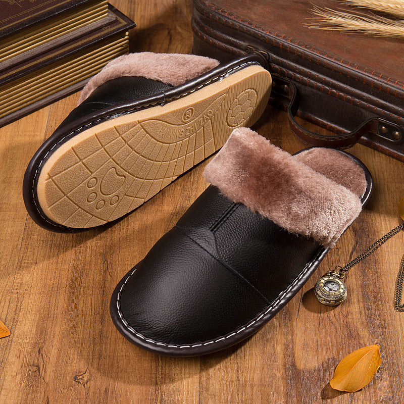 Winter Non-Slip Warm Home Leather Slippers