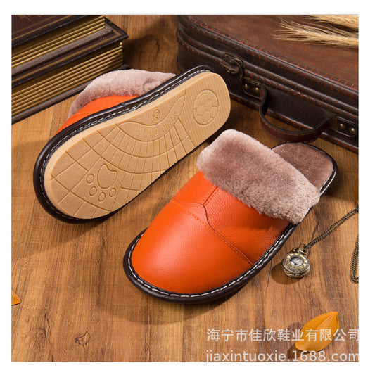 Winter Non-Slip Warm Home Leather Slippers