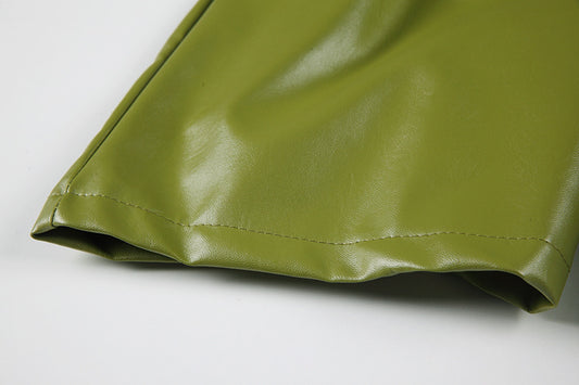 High-waisted A-line Wide-leg Slimming Loose Leather Shorts