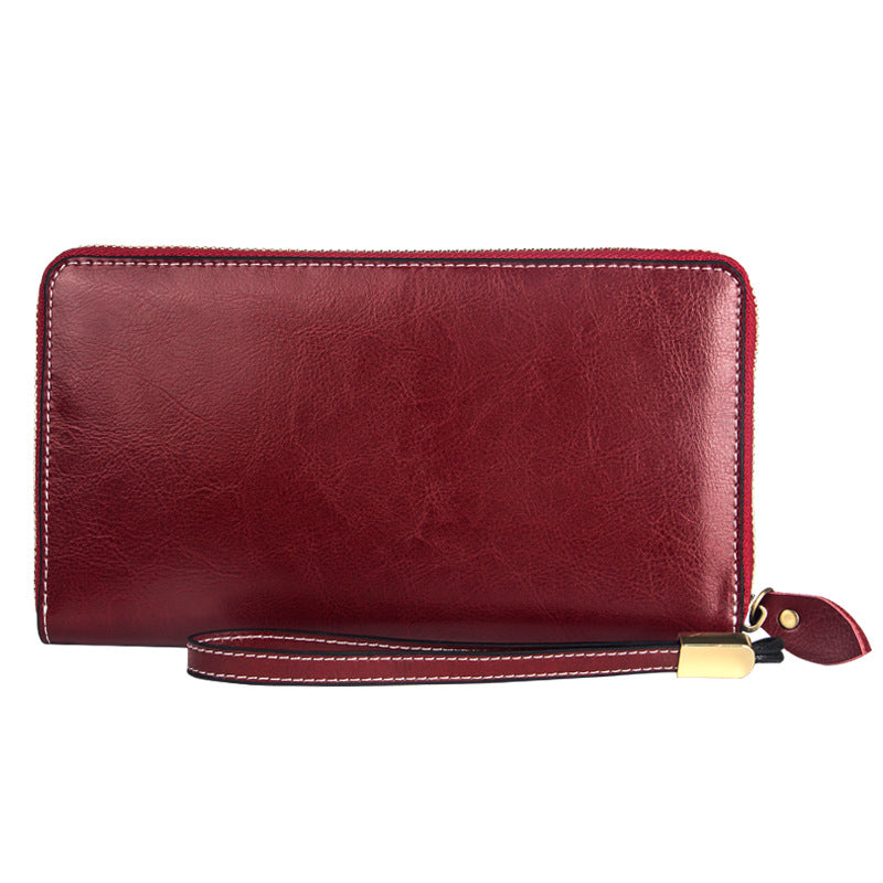 Retro Wallet Long Zipper Simple Lady Leather Handbag