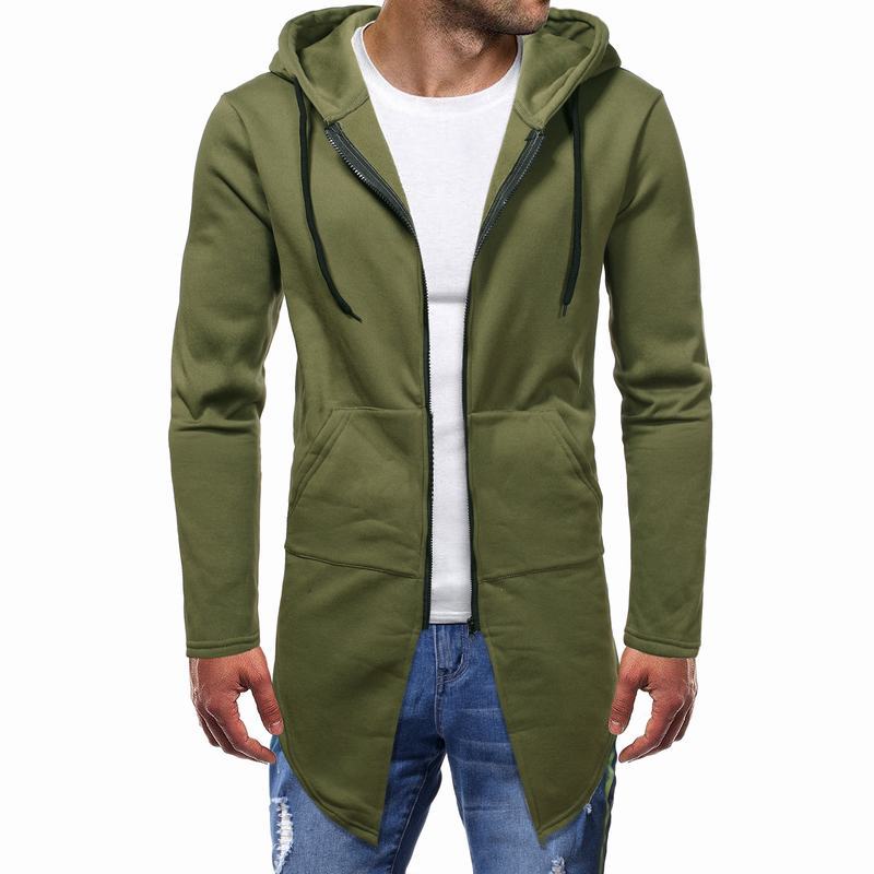 Solid Color Mid Length Large Size Men's Hooded Sweater Casual Zipper Cardigan