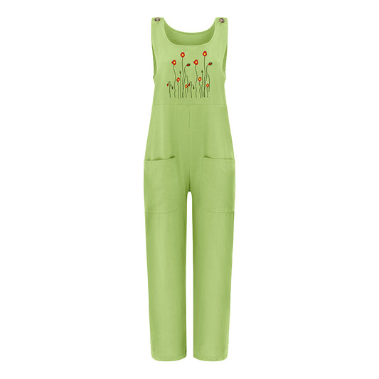 Workwear Overalls Loose Embroidered Casual Pants Women's Overalls With Suspenders