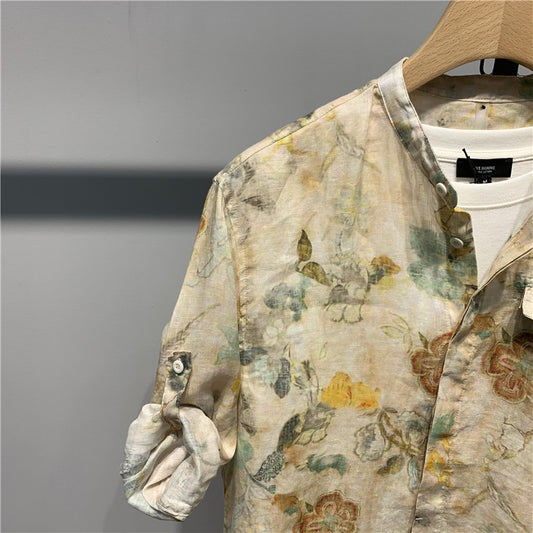 Thin Men's Short-sleeved Linen Five-point Sleeve Shirt