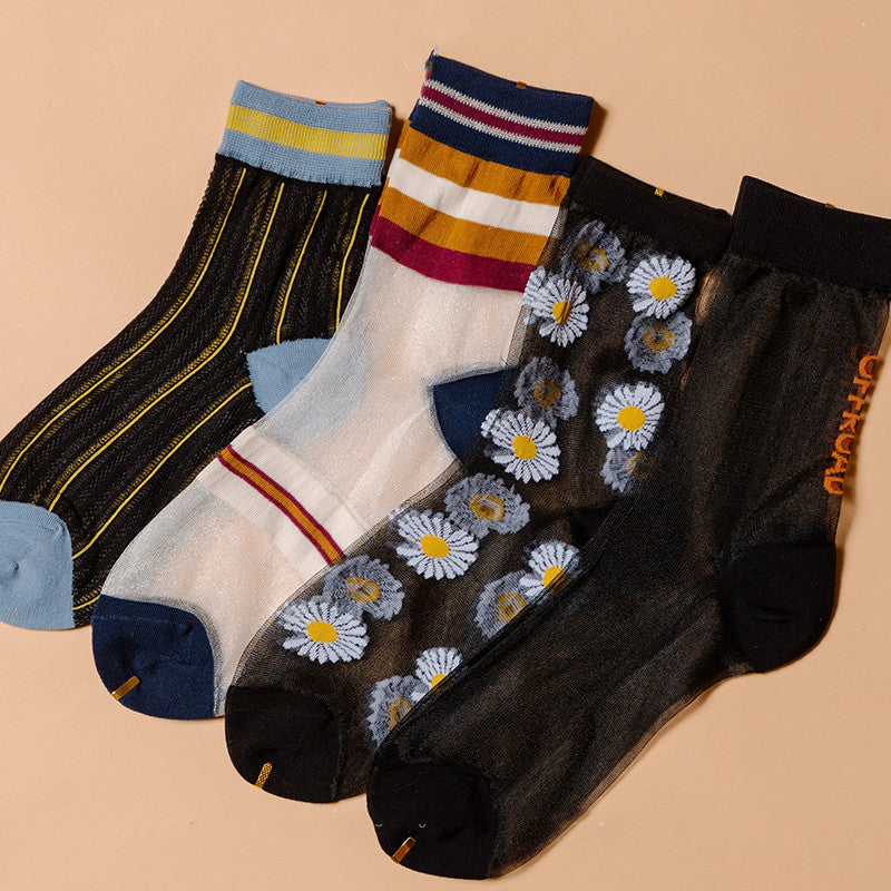 Sweet Princess Style Crystal Socks Summer Thin Tube Trend