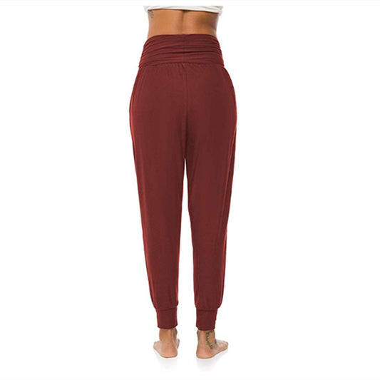 Ensfarvede yogabukser til kvinder med høj talje, løs pasform og sporty fritidsdesign