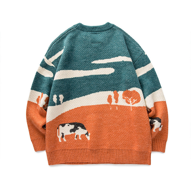 Vintage Crew Neck Sweater med Kontrastfarve