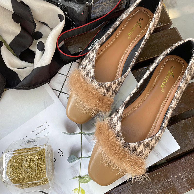 Fashion Plush Stitching Casual Pump Flats
