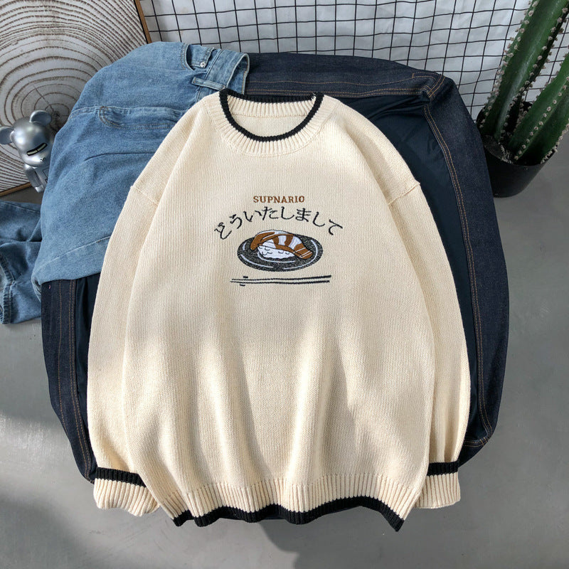 Cartoon Anime Retro Hit Color Round Neck Loose Men's And Women's Pullover Sweater