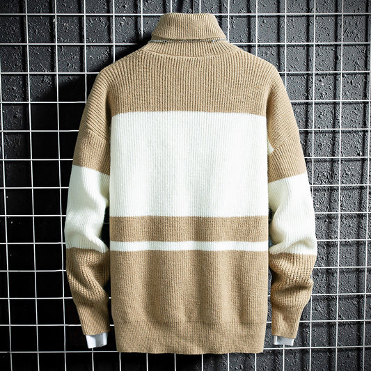 High Neck Loose Striped Bottoming Sweater