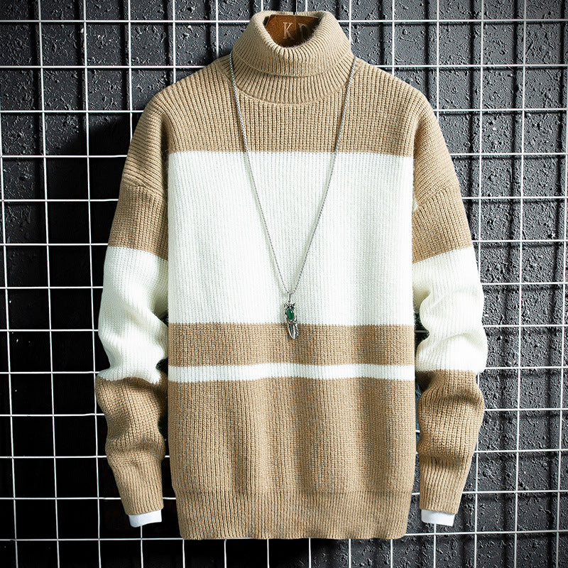 High Neck Loose Striped Bottoming Sweater