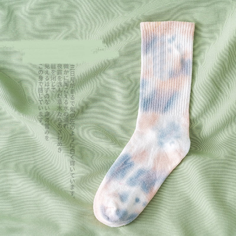 Tie-dye Street Trend High-top Tide Socks Men And Women Solid Color Cotton Socks