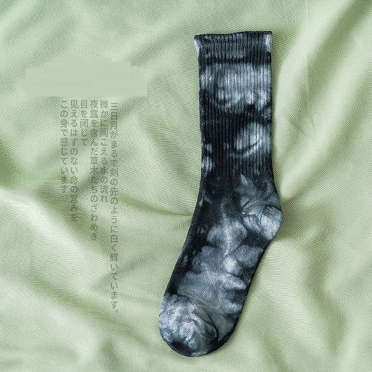 Tie-dye Street Trend High-top Tide Socks Men And Women Solid Color Cotton Socks