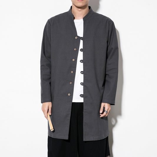 Chinese Style Autumn Tang Suit Hanfu Casual Mid-length Stand-up Collar Shirt