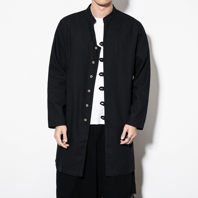 Chinese Style Autumn Tang Suit Hanfu Casual Mid-length Stand-up Collar Shirt
