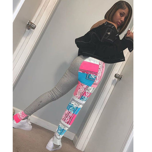 Printede plisserede color block-joggingbukser med slids