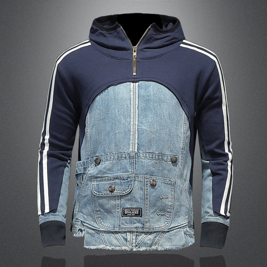 Sweater med personlighed High Street Trend Denim-syninger Sweater Multi-lomme