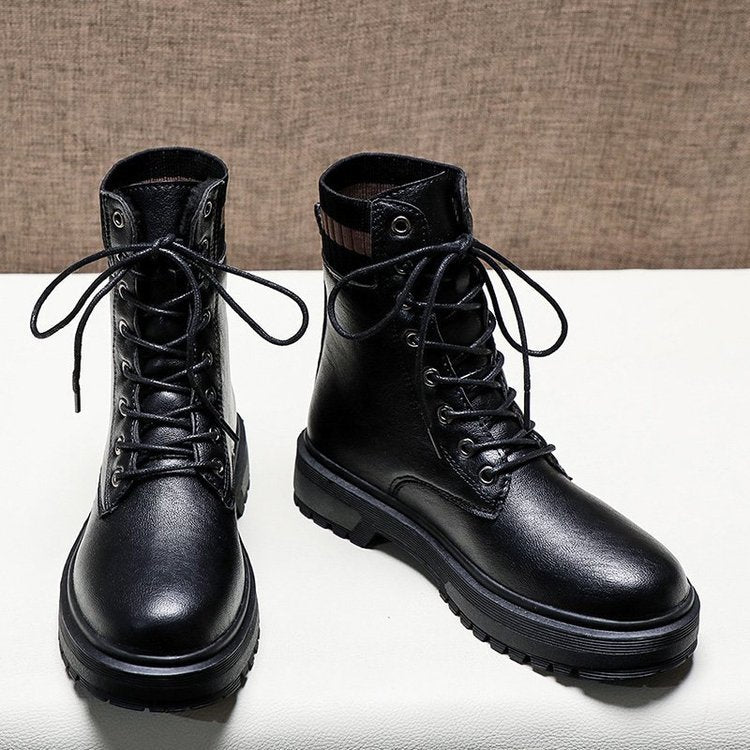 Fashion Martin Boots Mid-heel Increase Sock Boots Lace-up Short Boots