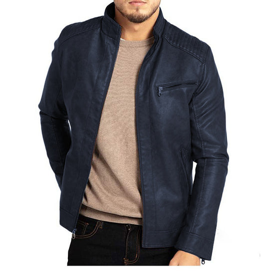 Europæisk og amerikansk ventilatorcykel Læder EBay Slim Herrejakke med Standkrave