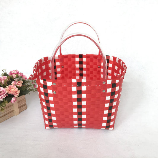 Plastic Vegetable Basket Hand-Woven Shopping Storage Basket Bath Bath Basket