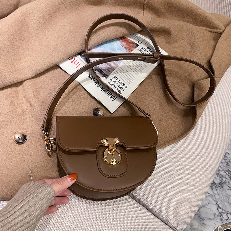 Ladies Premium Leather Mini Saddle Bag Fashion Retro Lock Shoulder Bag
