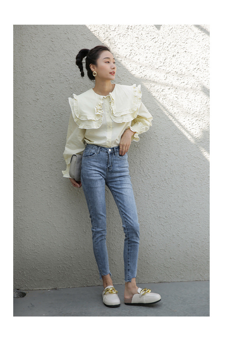 Women's Retro Stretch Irregular Little Feet Jeans