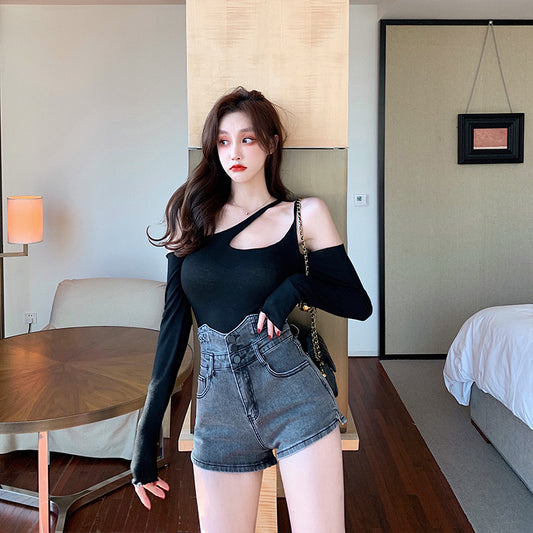 Design Stretch Slim Denim Three-point Shorts