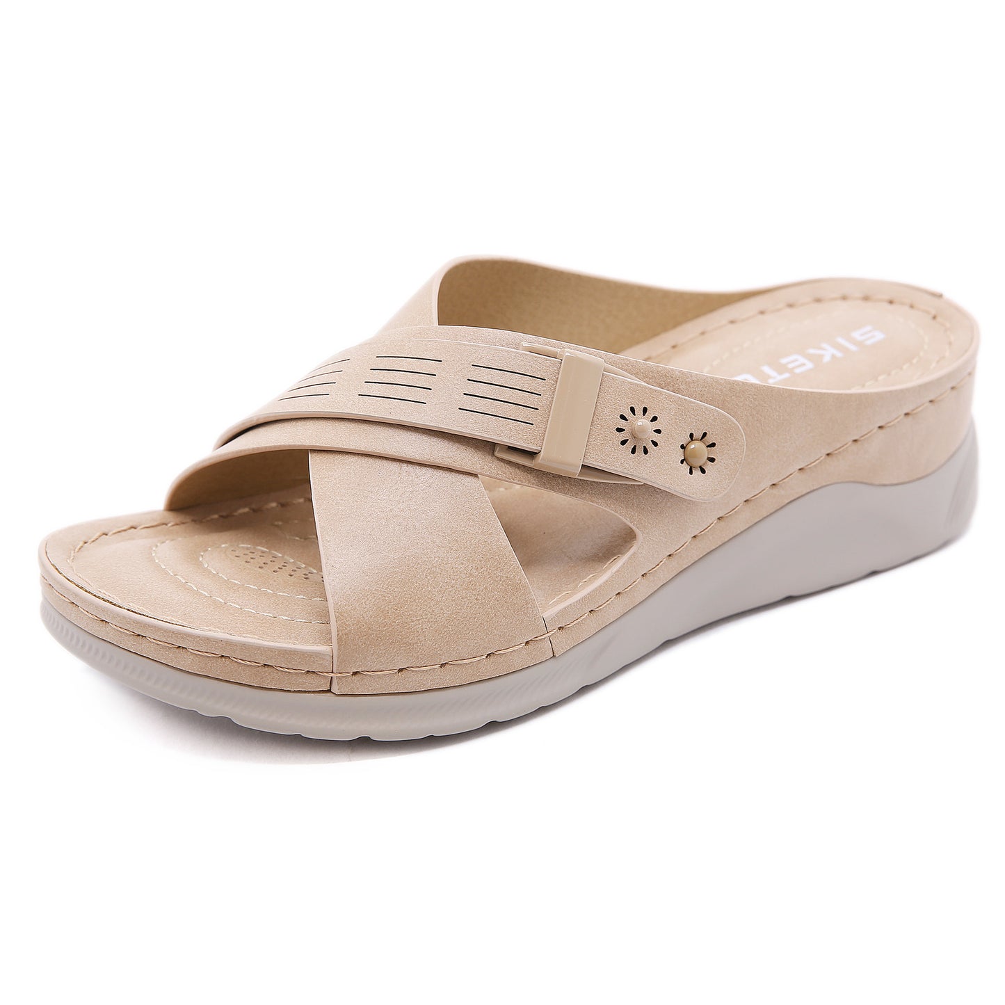 Women's Sandals Solid Color Car Line Plus Negative Wedge Slippers