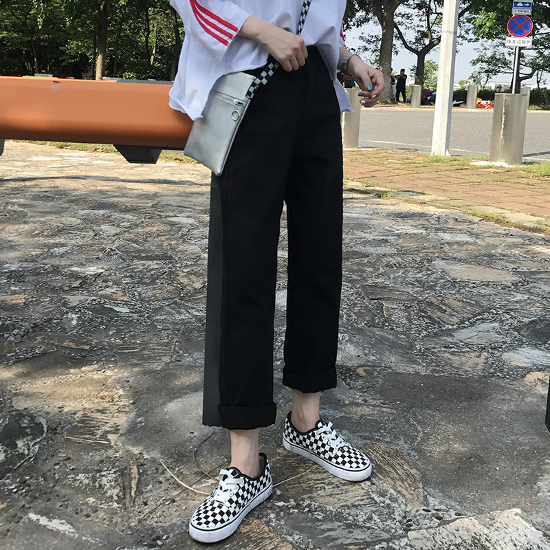 Korean Style Weird Girl Loose Straight-Leg Denim Trousers