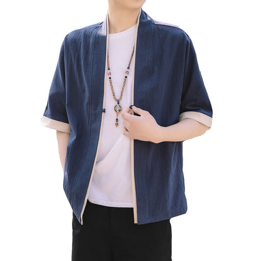 Coat Five-point Sleeves Big Fat Cotton and Linen Tang Suit Retro Disc Button Cardigan Robe Loose