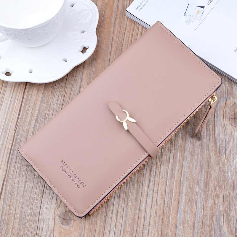 New Style Ladies Wallet Female Long Style Korean Student Fashion Zipper Buckle Thin Wallet Multi-Card Position Soft Wallet Card Case
