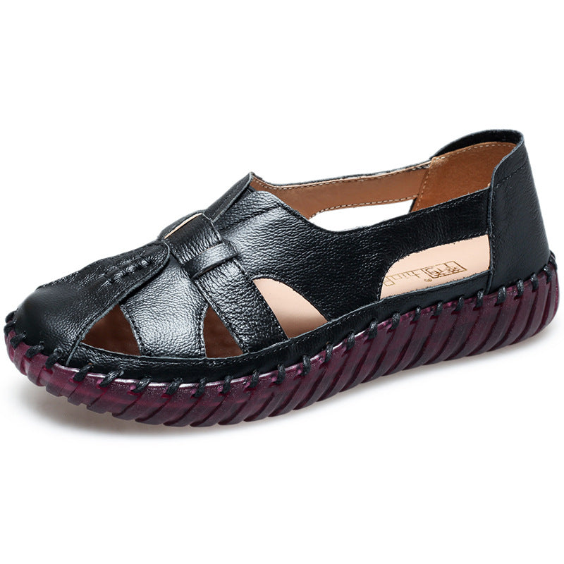 Leather Cavern Shoes With Hollow Head For Women's Shoes