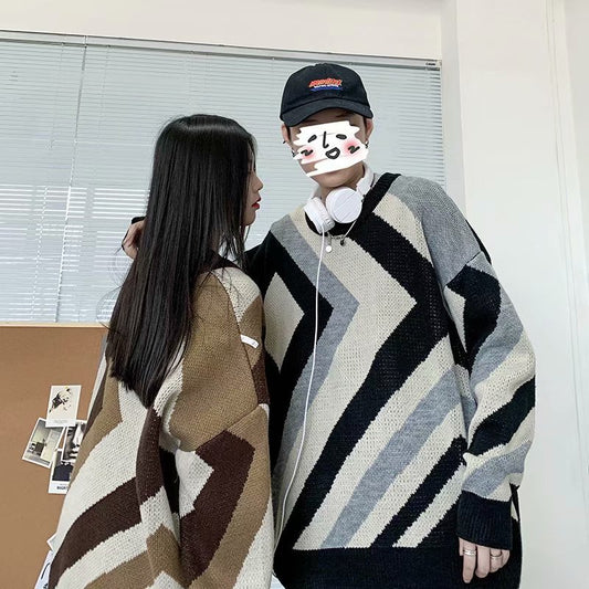 Hong Kong-stil individuel løs alsidig rundhalset sweater