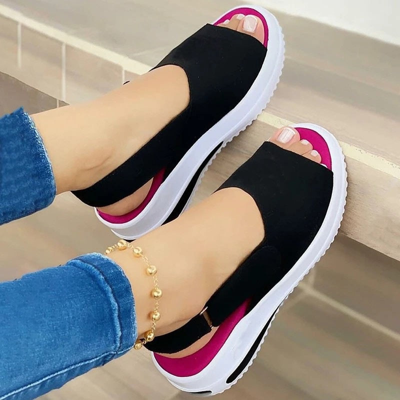 Fish-mouth Flat-heel Buckle Low-top Solid Color Shoes