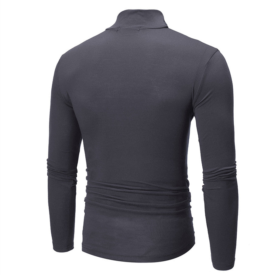 Slim Fit Solid Color Half High Neck Long Sleeved T Shirt Men's Tight Bottoming Shirt