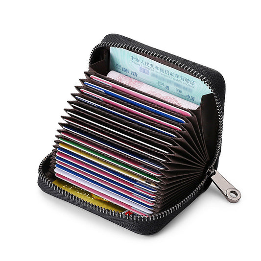 Anti Theft Brush Anti Degaussing Cowhide Card Holder Women's Leather Zipper Card Holder