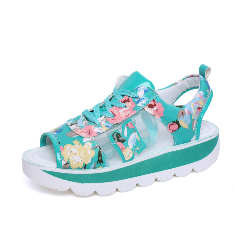 Roman Shoes Fish Mouth Floral Mid-Heel Platform Platform Sandals