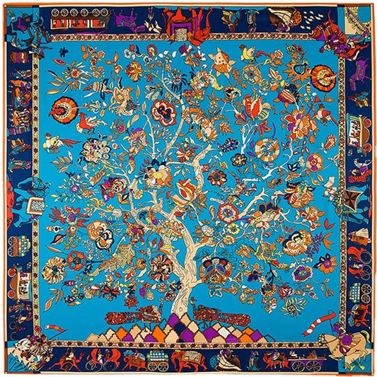 130cm Fortune Tree Tree Of Life Ethnic Flower Pattern Ladies Twill Scarf Travel Scarf