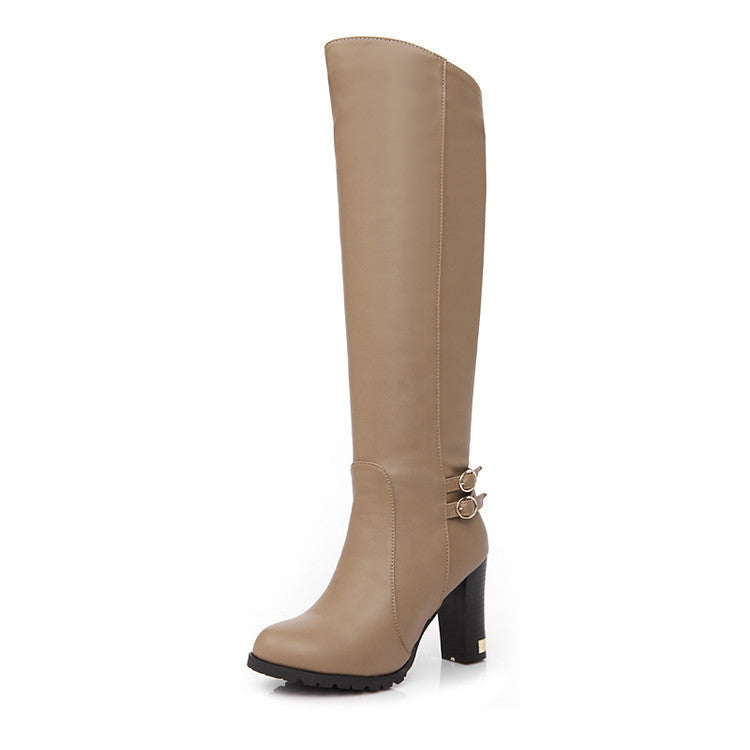 Over-The-Knee Leather Boots With Large Heels