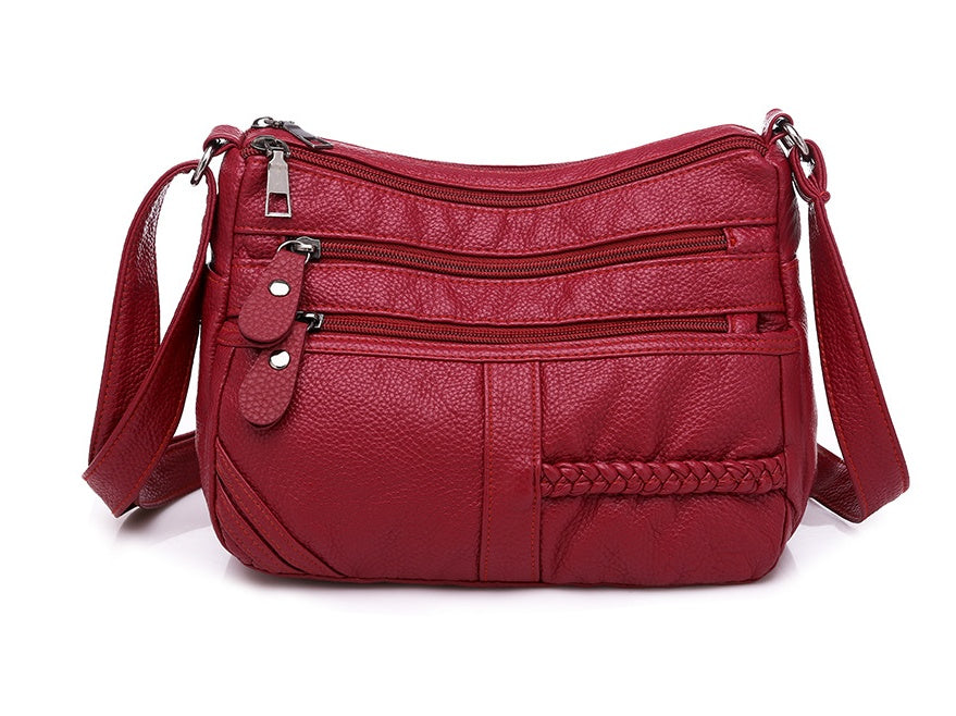 Small Square Bag Soft Leather Single Shoulder Bag Fashion Woven Lace Sideband Sidekick Bag Leisure