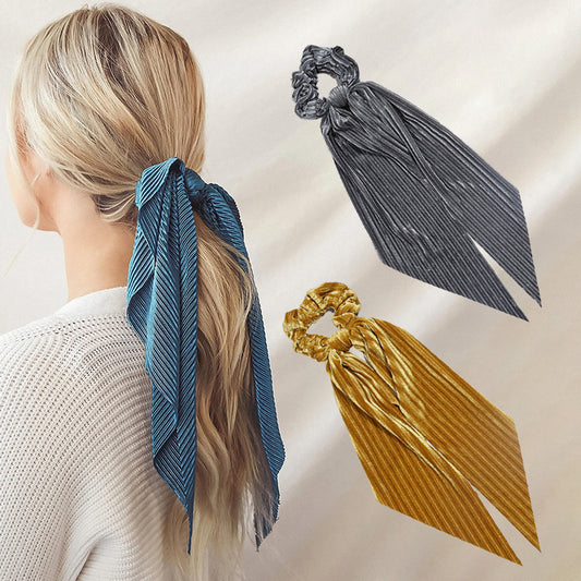 Corduroy Solid Color Long Streamer Hair Circle