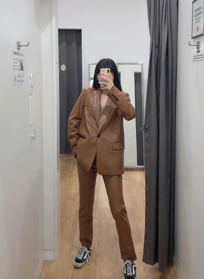 Trendy Temperament Faux Leather Suit Jacket