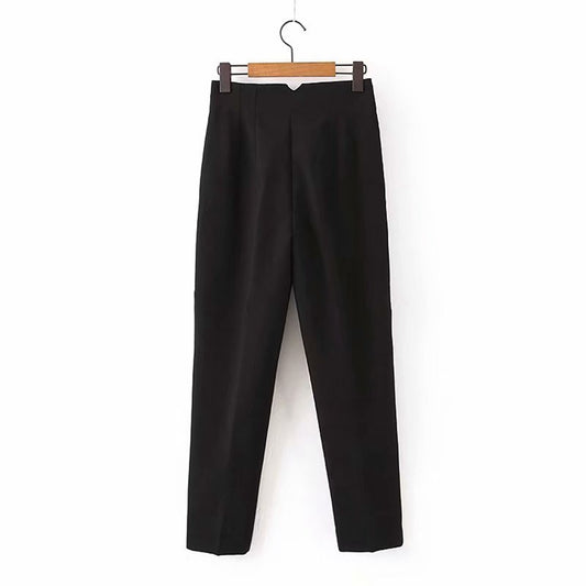 High Waist Straight Pleated Slacks